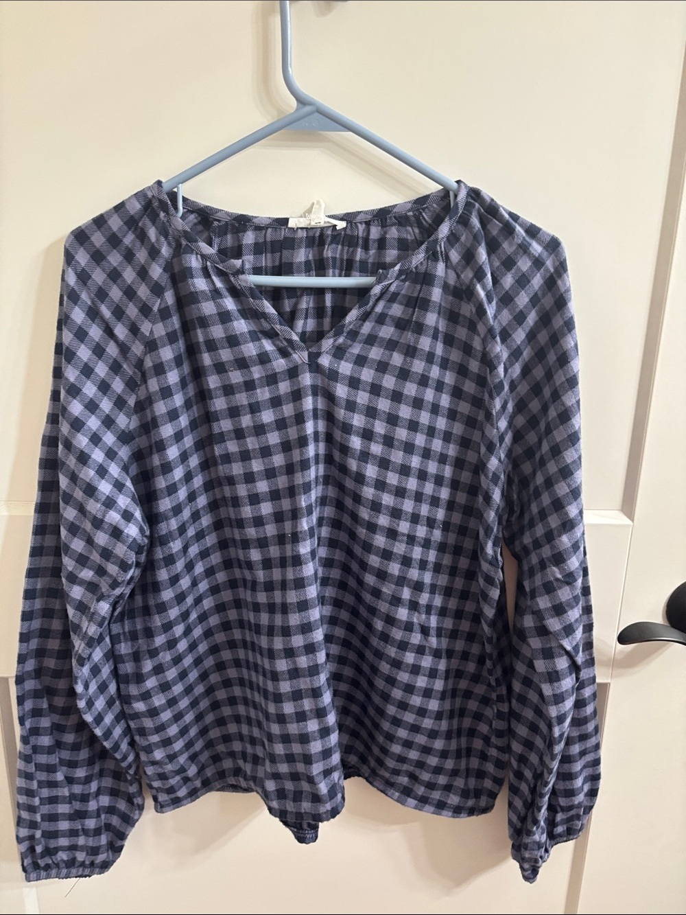 Maurices Navy and Gray Gingham Pullover Blouse
